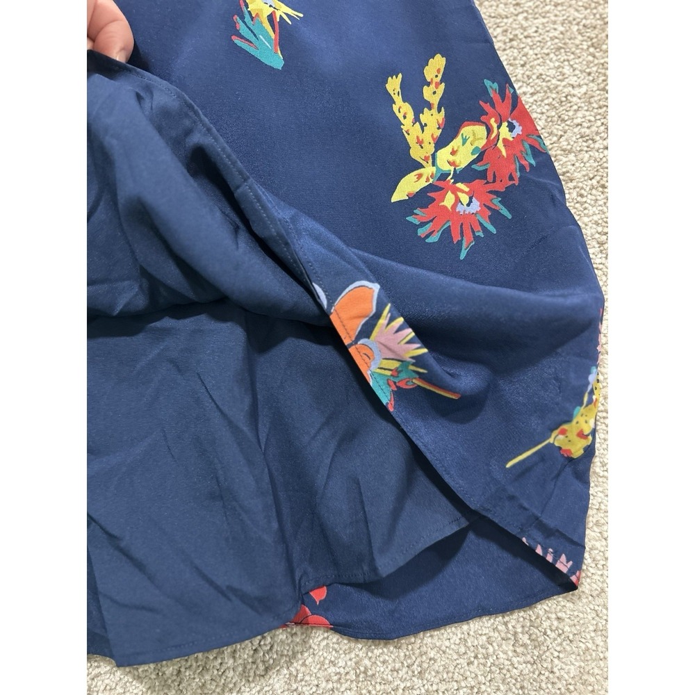 Madewell Women's 4 Atrium Silk Midi Skirt Bird of Paradise Floral Navy A-Line - Picture 4 of 11